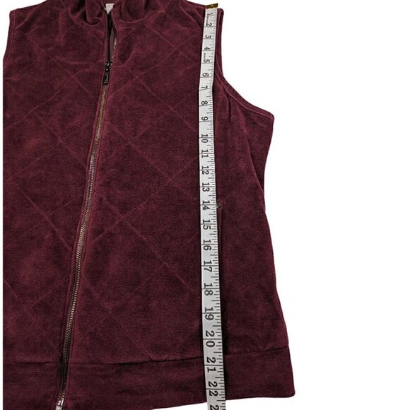 Liz Claiborne Velour Quilted Full Zip Vest Maroon Lined Size Medium - Picture 9 of 11